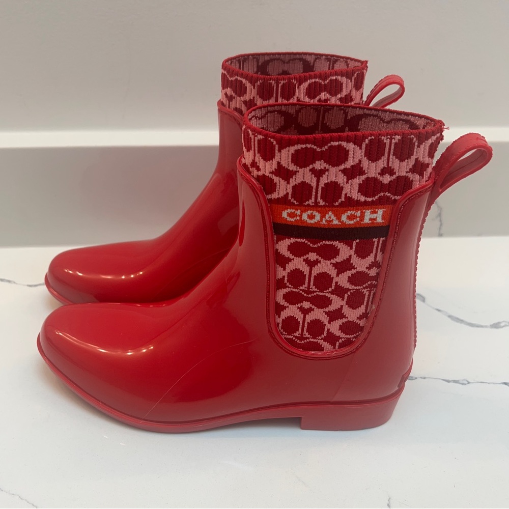 COACH Rivington Rubber Red rain boots Size 7